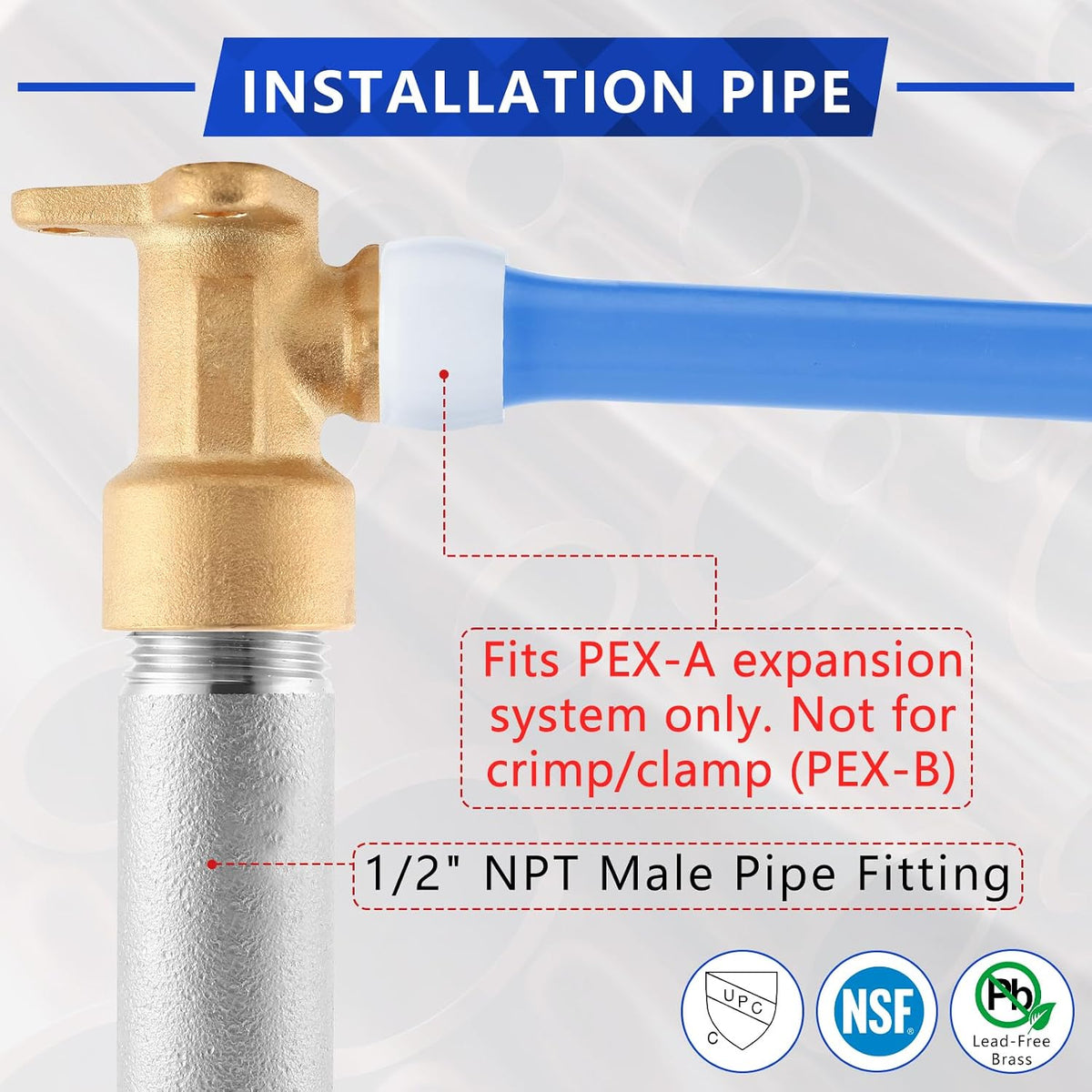 (10-Pack YVSKM) 1/2" PEX-A Expansion × 1/2" Female NPT Brass Drop Ear Elbow, Lead-Free Full Flow Threaded Connection Fitting, ASTM F1960, 90° PEX-A Pipe Connector for Plumbing & Water Supply