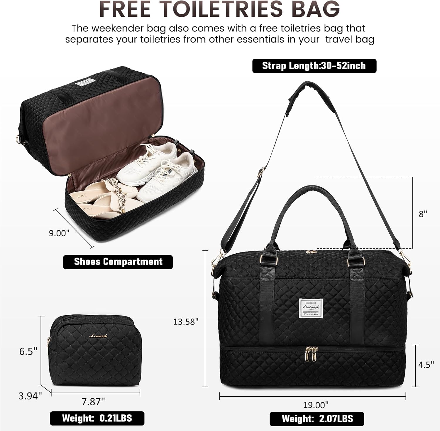 Travel Duffle Bag,Weekender Bags for Women with Shoe Compartment，Carry on Overnight Bag with Toiletry Bag,Gym Duffel