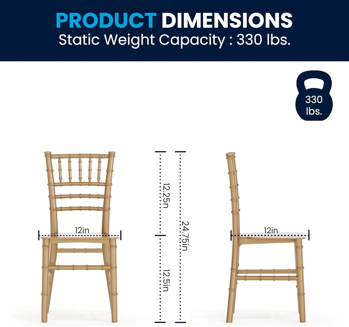 Hercules Kids Resin Chiavari Chair, Gold, 6-Pack