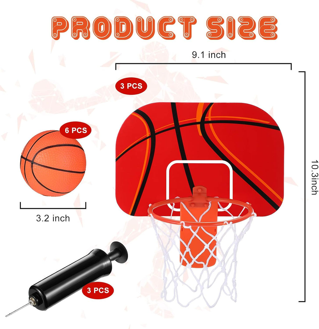 3 Sets Indoor Trash Can Basketball Game Set Includes 3 Mini Clip on Basketball Hoop with Backboard 6 Inflatable Ball
