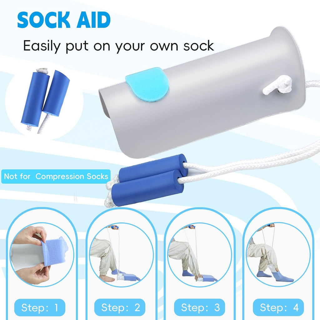 Sock Aid Kit, Sock Puller Aid Easy On and Off, Sock Assistant Device No Bending, Sock Aids for Putting On Socks and