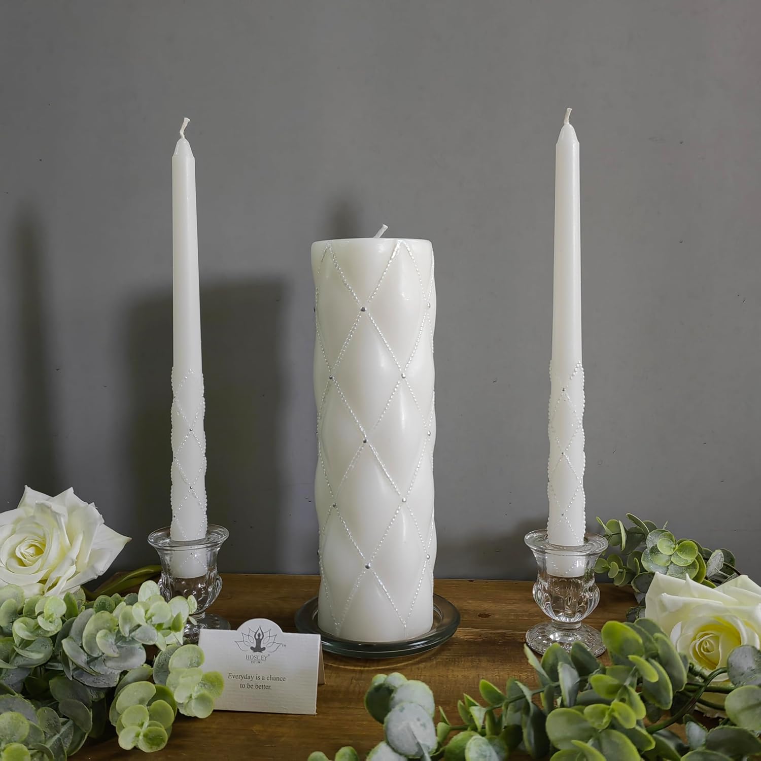 11.5" High White Wedding Unity Candle Set. Great for Weddings Party Special Events and Emergency Lighting Reiki Spa