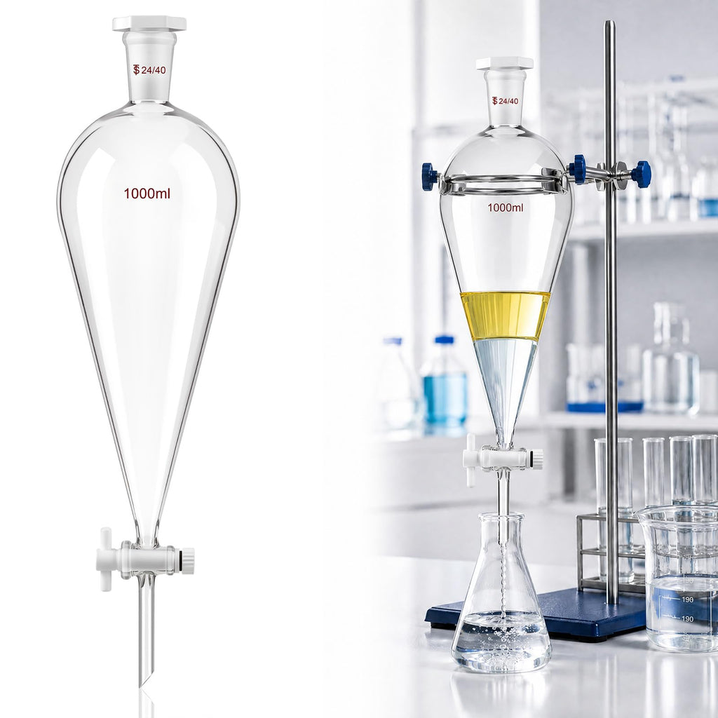 1000 ml Separatory Funnel, Borosilicate Glass, PTFE Stopcock
