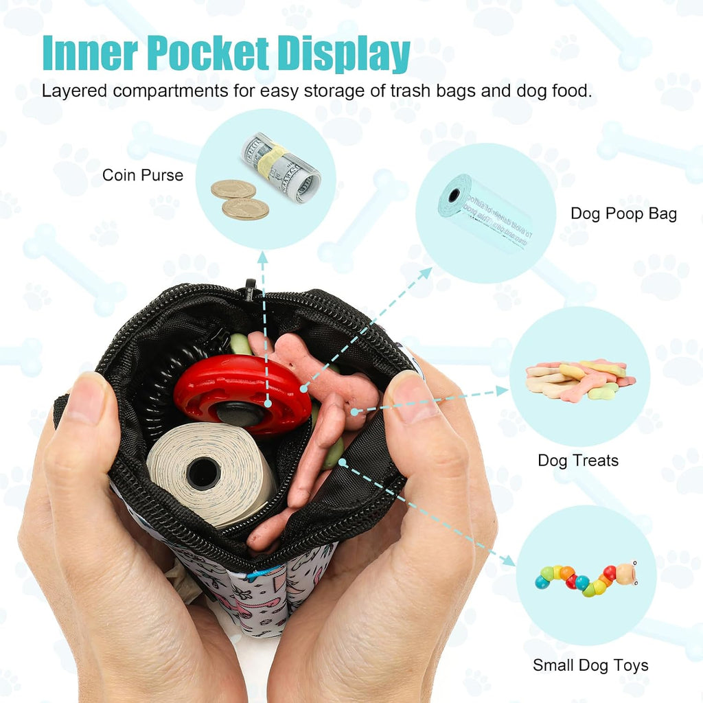 Dog Treat Pouch with Training Clicker,Waterproof Nylon Fabric Poop Bag Holders for Leashes,Hands Free Small Dog