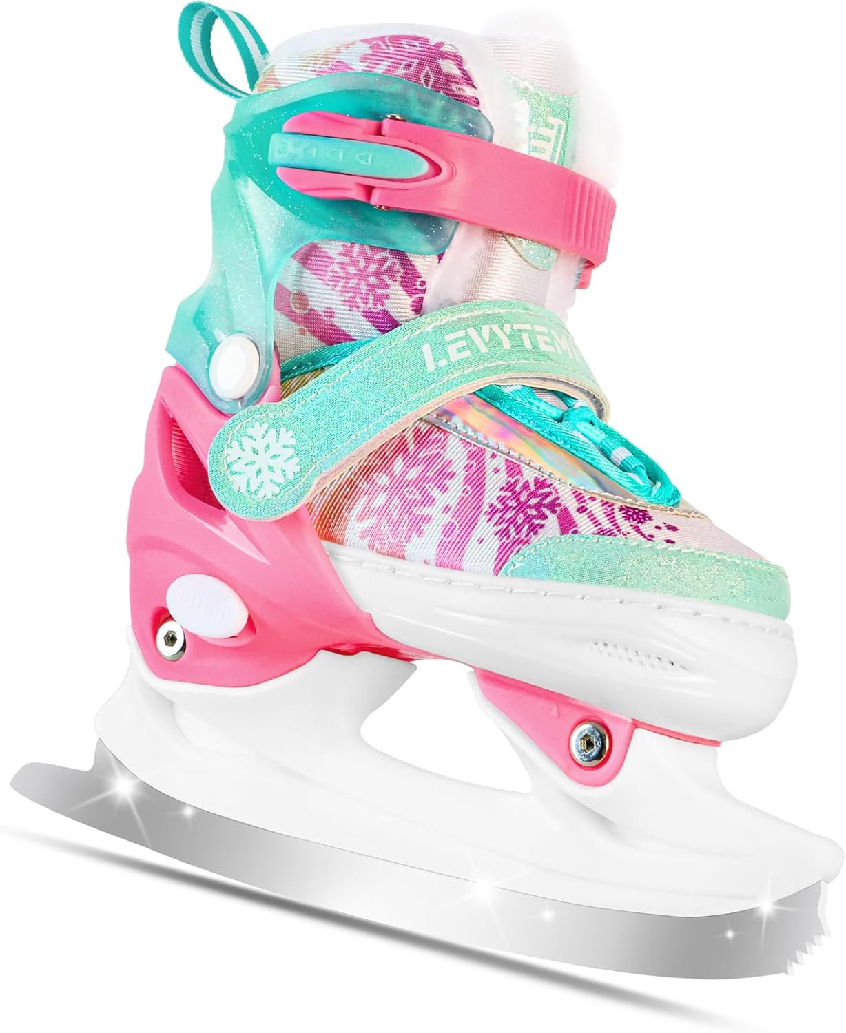 Adjustable Ice Skates for Kids Boys Girls - Warm Fleece Lined, 4 Size Adjustable Beginner Snowflake Blades Ankle
