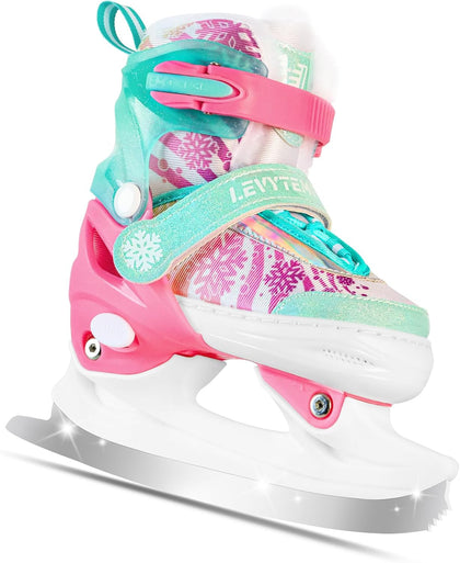 Adjustable Ice Skates for Kids Boys Girls - Warm Fleece Lined, 4 Size Adjustable Beginner Snowflake Blades Ankle