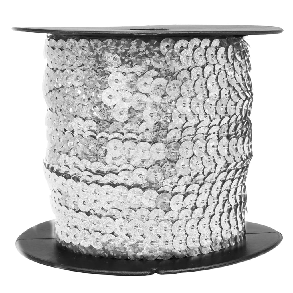 100 Yards Sequin Trim, Silver, 6mm Flat Round Sequins