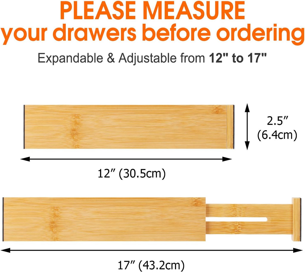 Bamboo Drawer Dividers Organizers, Kitchen Drawer Organizer, Adjustable Drawer Divider for Clothes, Kitchen, Dresser