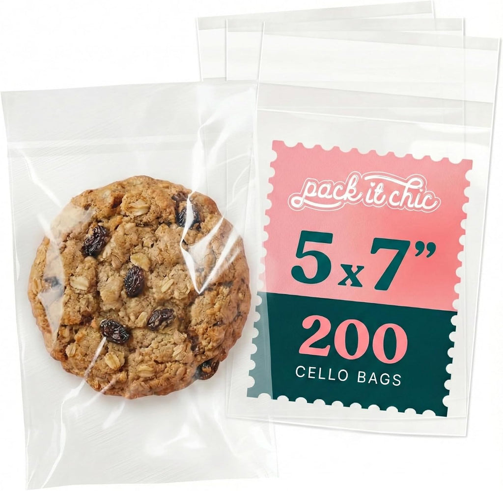 5x7 Self Sealing Cellophane Bags (200 Pack) - Clear Cookie Bags With Seal