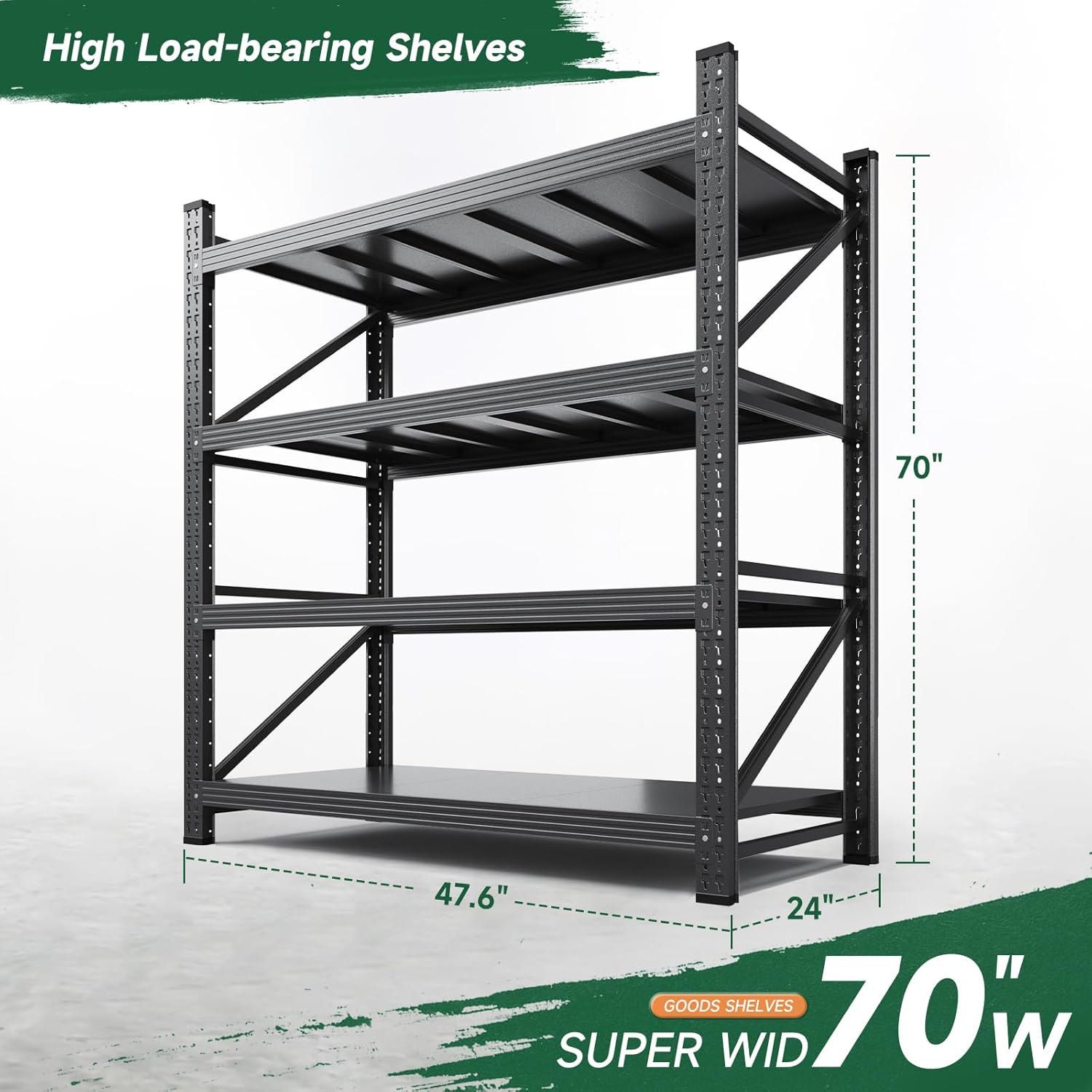 3000LBS Storage Shelves Heavy Duty,70" H Garage Shelving Units, 4 Tier Adjustable Utility Rack Shelf,Large Metal
