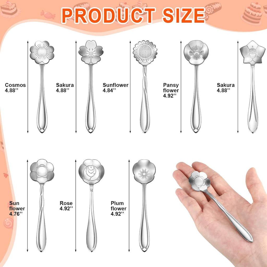 40 Pcs SilverTea Spoons Set Stainless Steel Flower Coffee Spoons