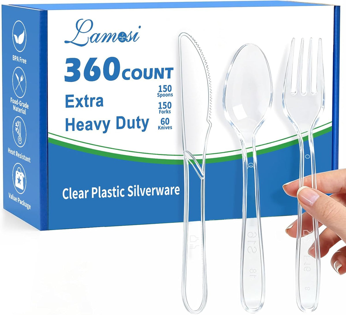 360 Count Extra Heavy Duty Clear Plastic Forks, Spoons, Knives