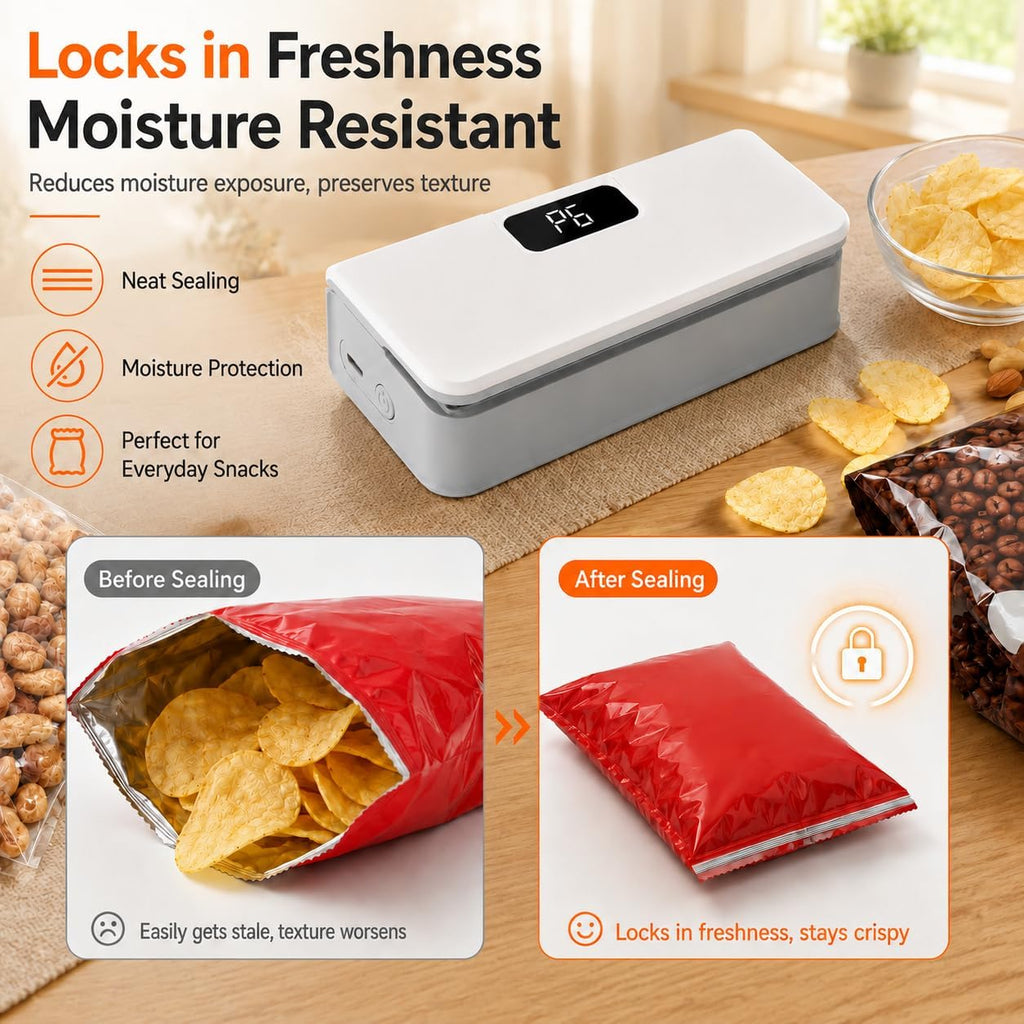 Mini Bag Sealer, Rechargeable Plastic Bag Sealer with Magnet &Cutter