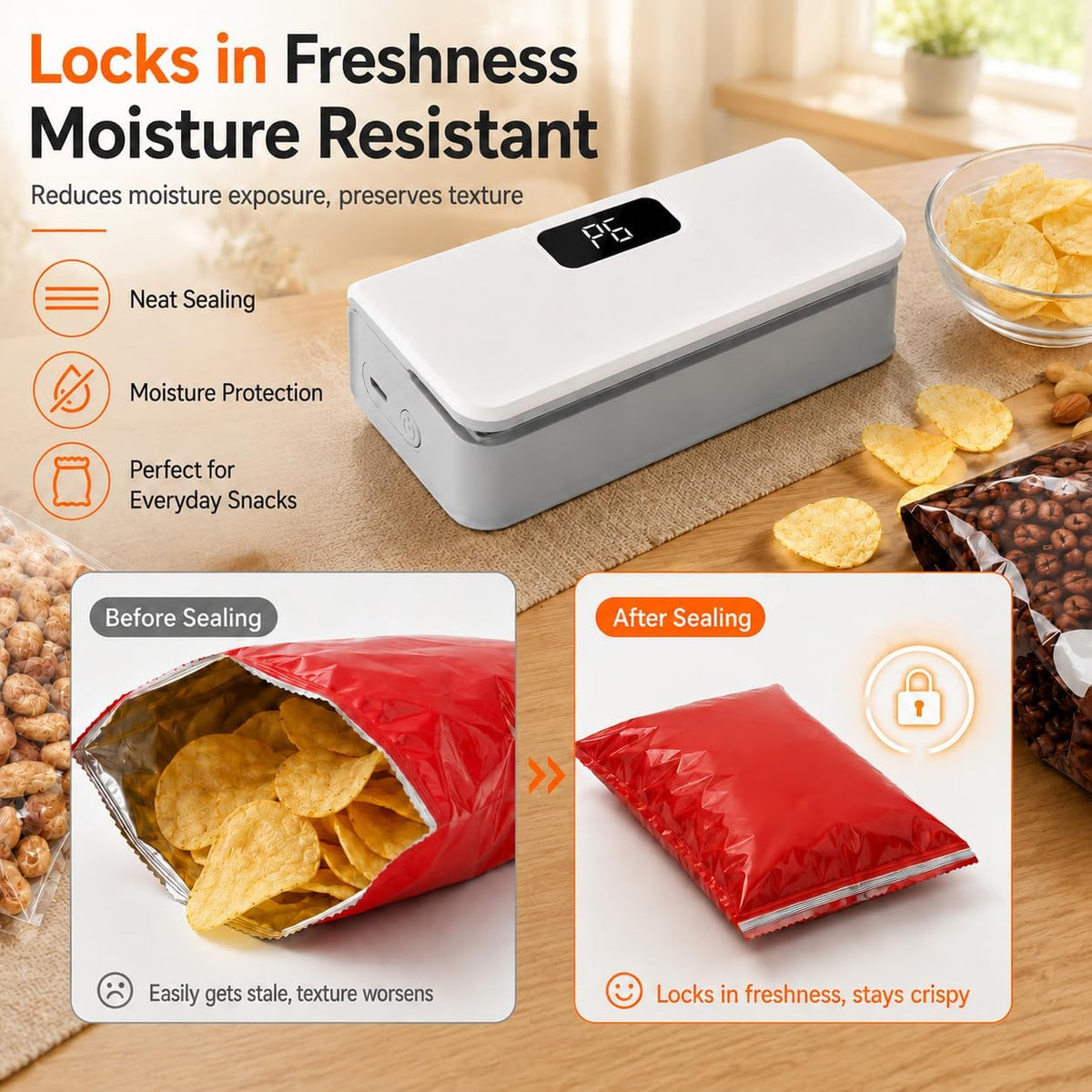 Mini Bag Sealer, Rechargeable Plastic Bag Sealer with Magnet &Cutter