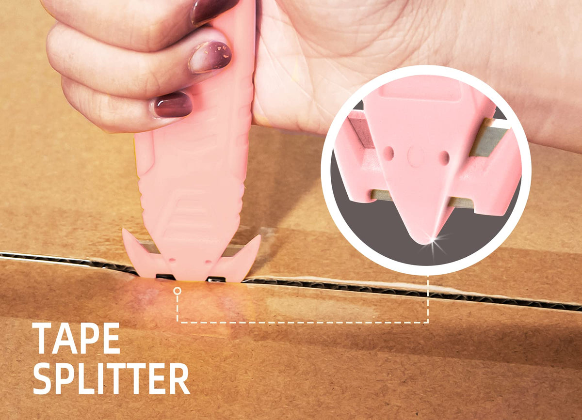 Safety Box Cutter Knife, Recessed SS Blade, 10-Pack, Pink