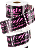 500 Pcs 2x3 Pink Fragile Sticker for Shipping Handle with Love Label