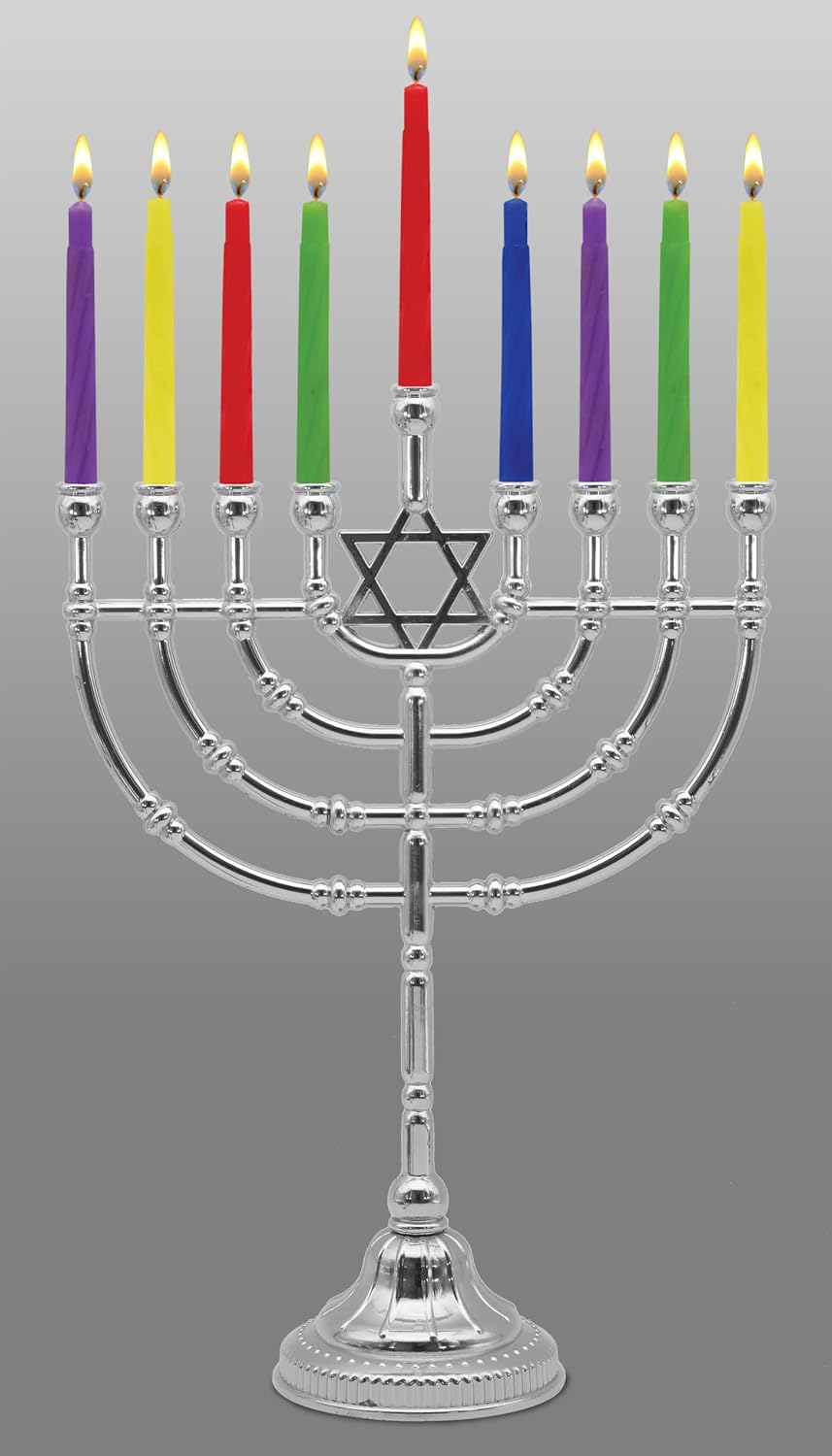 Hanukkah Menorah Complete Set - Menorahs for Chanukah - Includes Menorah, Hanukkah Candles, Dreidels, Play Coins