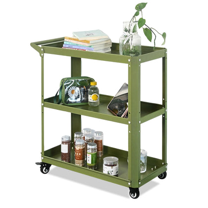 3 Tier Metal Utility Rolling Cart with Wheels, Green