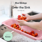 Blue Ginkgo Over Sink Colander, Extendable Kitchen Strainer, 2-Pack, Pink