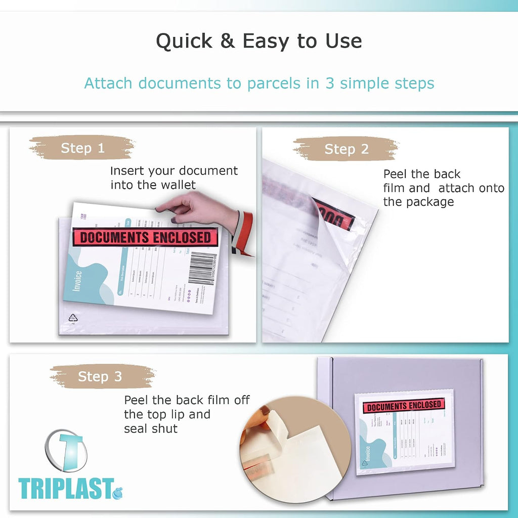 100 x A4 Printed Document Enclosed Wallet (328 x 230 mm) | Peel & Seal Clear Plastic