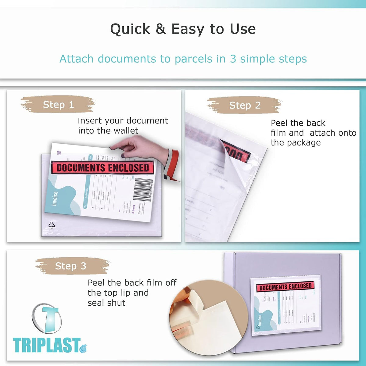 100 x A4 Printed Document Enclosed Wallet (328 x 230 mm) | Peel & Seal Clear Plastic