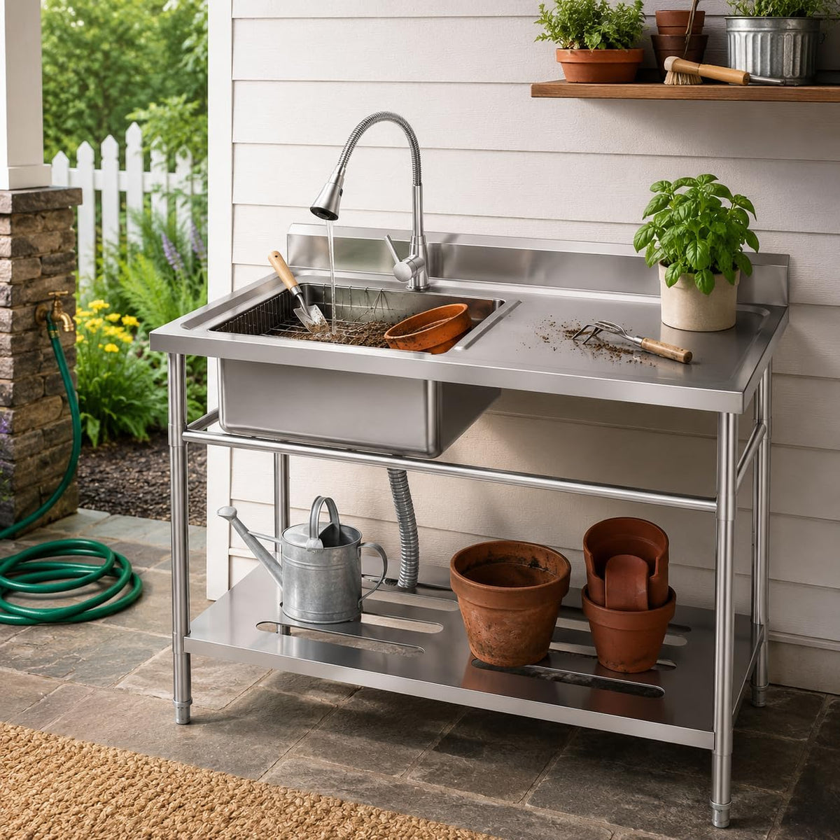 Utility Sink, Stainless Steel Side Platform 40x24x36 Inch