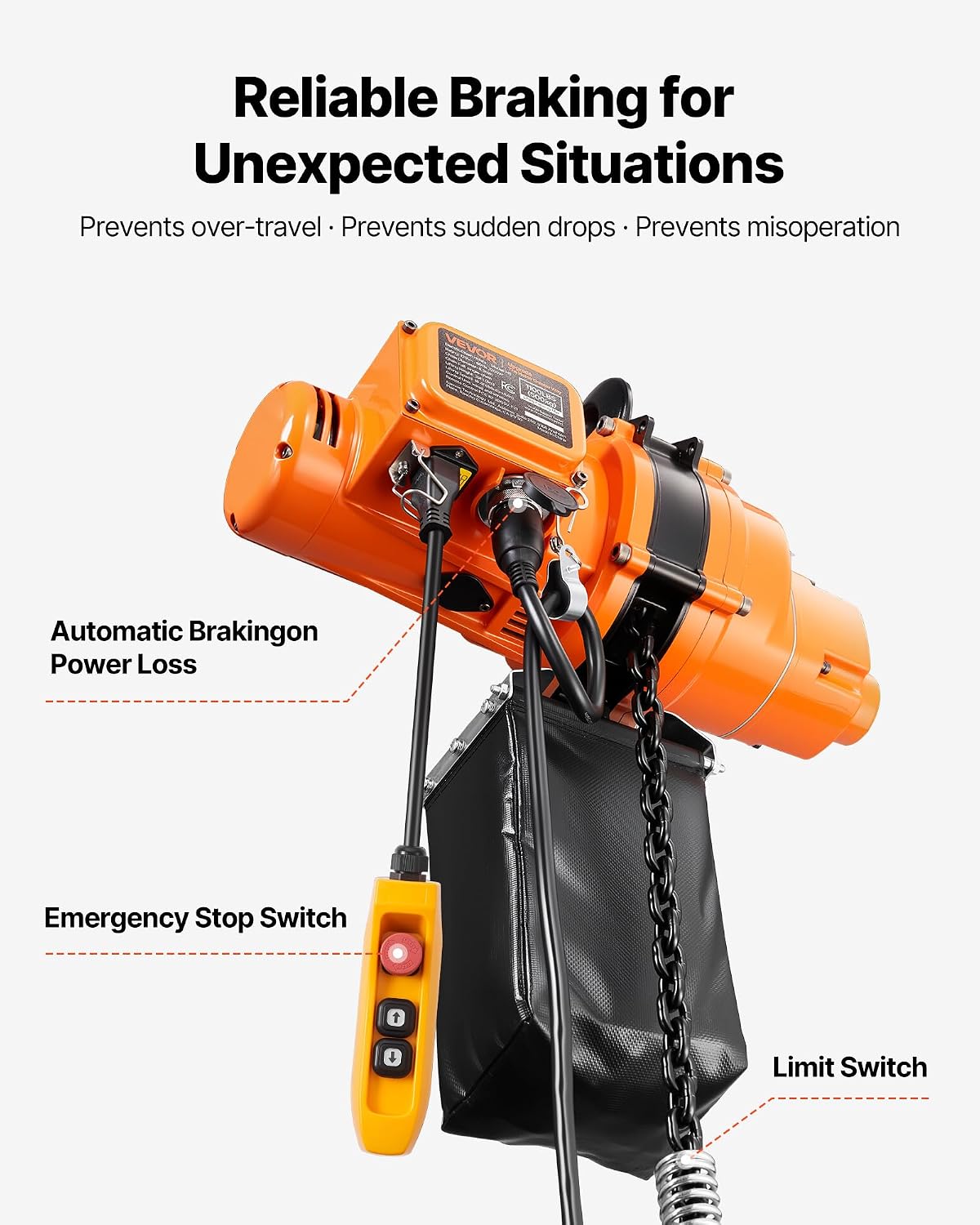 1100 lbs Electric Chain Hoist, 20ft Lifting Height, 120V 60Hz Single Phase Overhead Crane w/ 328ft Wireless & 15ft