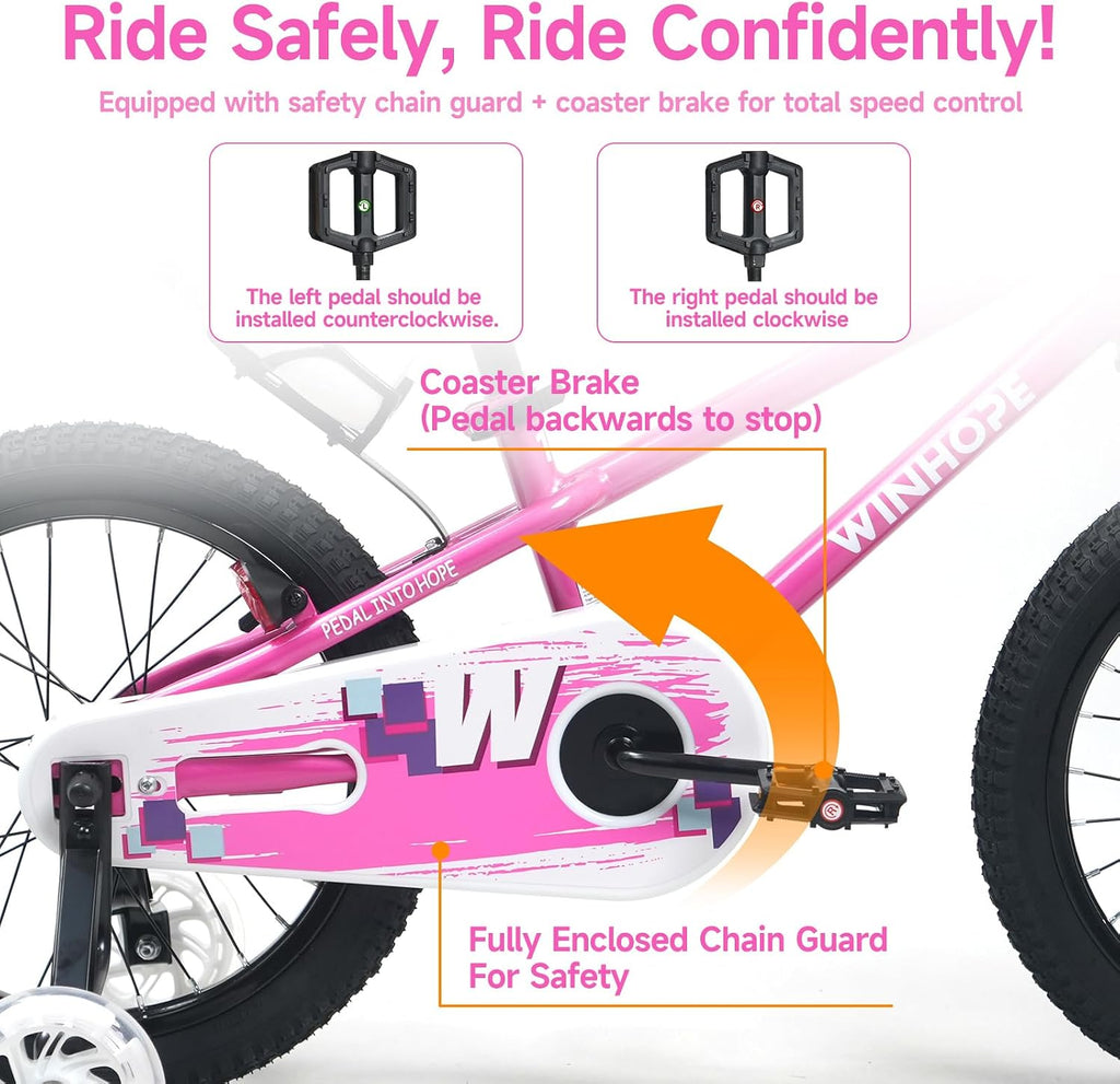 12-18 Inch Kids Bike with Light up Training Wheels for Boys Girls | Dual Brake Bicycle with Basket Adjustable Seat