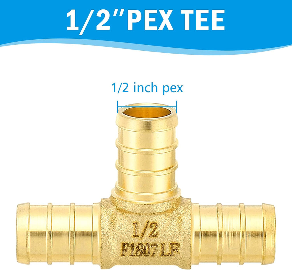 (Znkiok8 Pack) 1/2 Inch Pex Tee Fittings, For 1/2''Pex b Pipe,No Lead Brass,NSF,cUPC Certified.