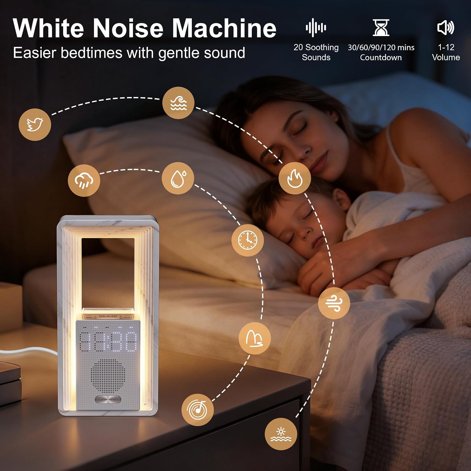 Sunrise Alarm Clock with 20 White Noise & Night Light for Bedroom | Gentle Sunrise Wake-Up, 20 Soothing Sounds