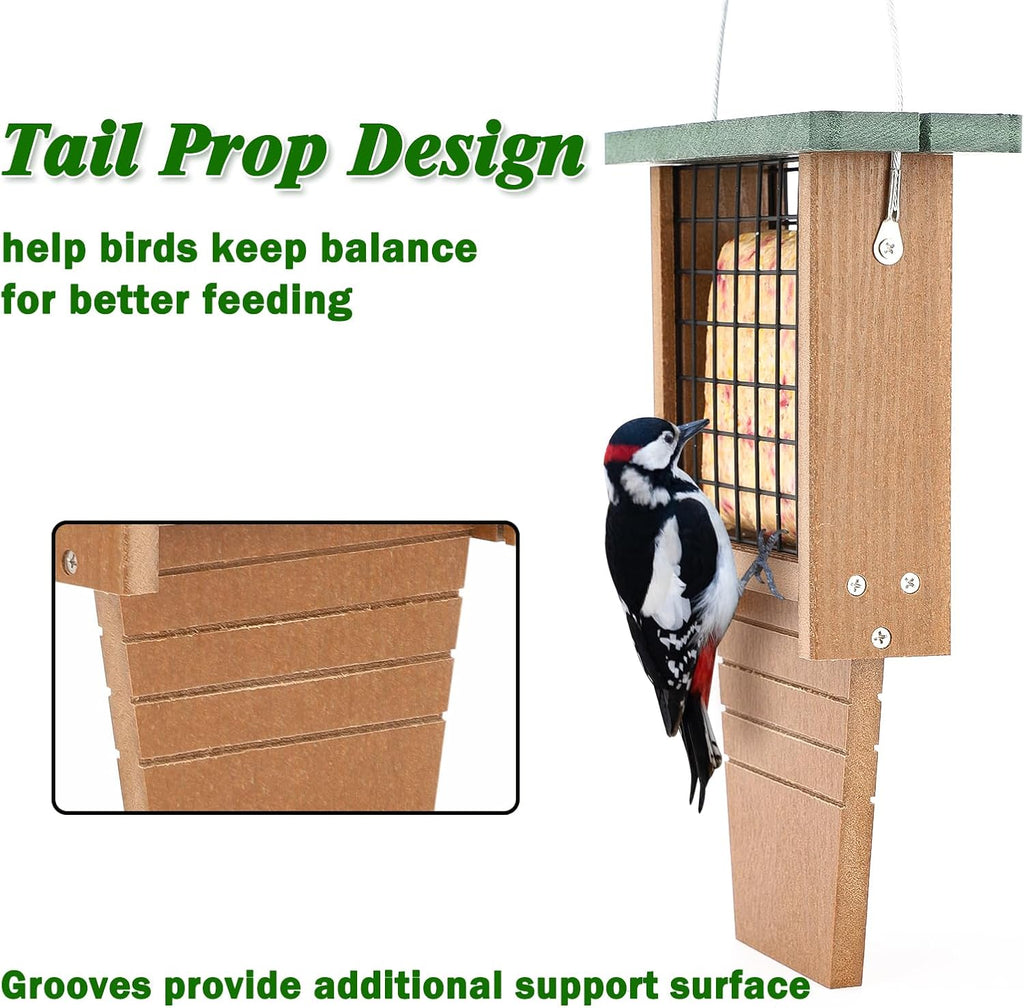 Recycled Plastic Suet Bird Feeder with Tail Prop for Woodpeckers