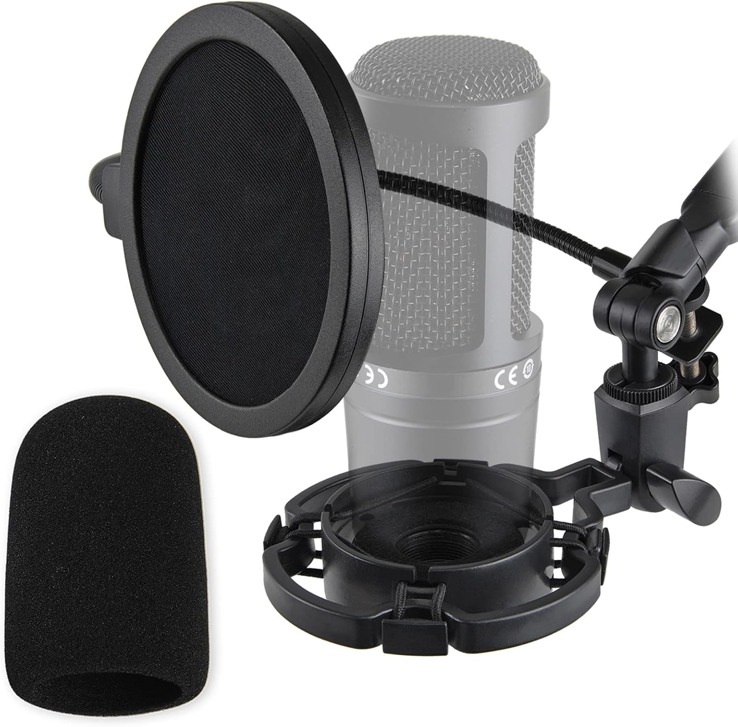 AT2020 Shock Mount with Pop Filter and Foam Windscreen, Noise Reduction Microphone Shock Mount Mic Holder for Audio