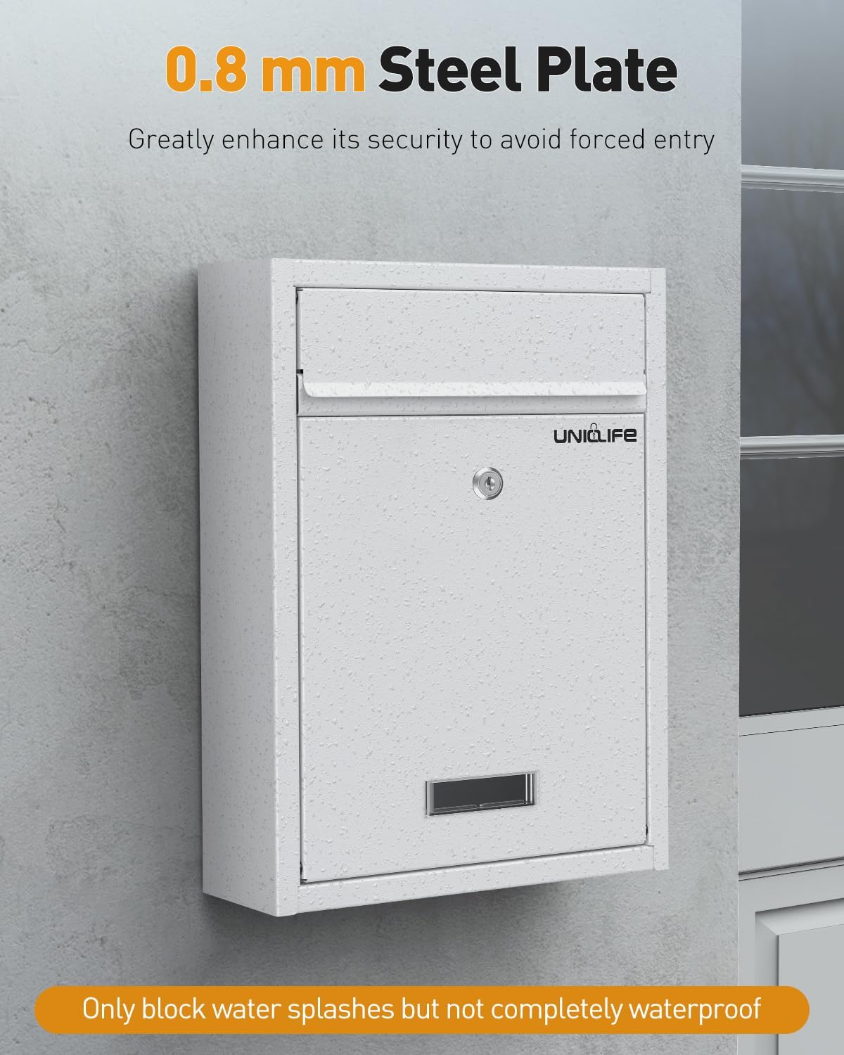 Wall Mount Mailbox for Outside, Locking Mail Box, White | Large Mailbox with Key Lock, Security Mail Box for House