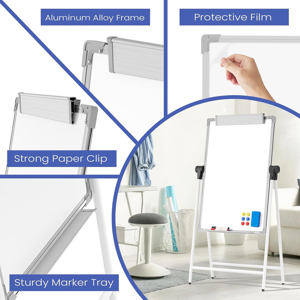 Large Double Sided White Board with Stands, 36" x 24" A-Stand Dry Erase Easel, Portable Flip Chart Easel with Height