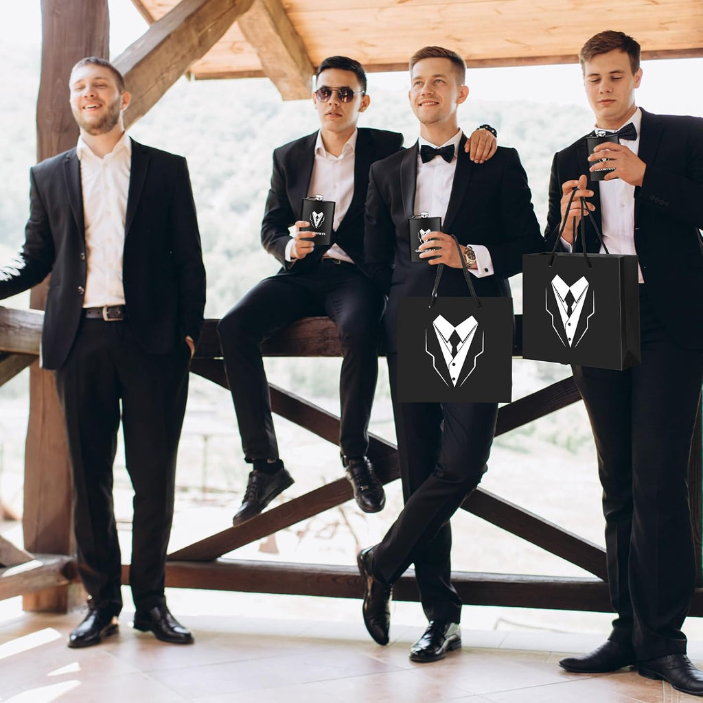 80 Pcs Groomsmen Gifts Set of 8, Groomsmen Proposal Gift Set, 8 Flask and 16 Stainless Steel Shot Glass 8 Wood Bottle
