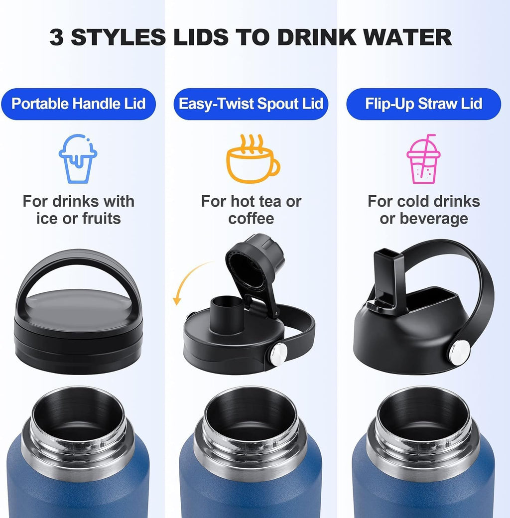 40 oz Insulated Water Bottle with Straw fit in Car Cup Holder(Cold 48 hrs, Hot 24 hrs) Drinking Bottle with Straw