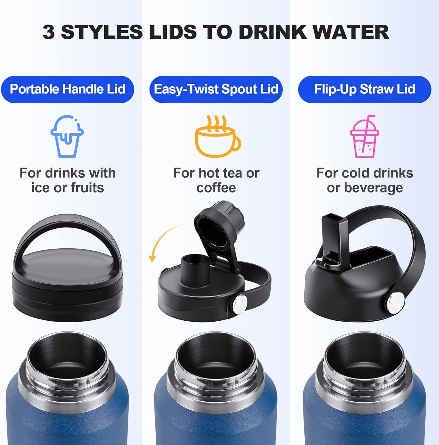 40 oz Insulated Water Bottle with Straw fit in Car Cup Holder(Cold 48 hrs, Hot 24 hrs) Drinking Bottle with Straw