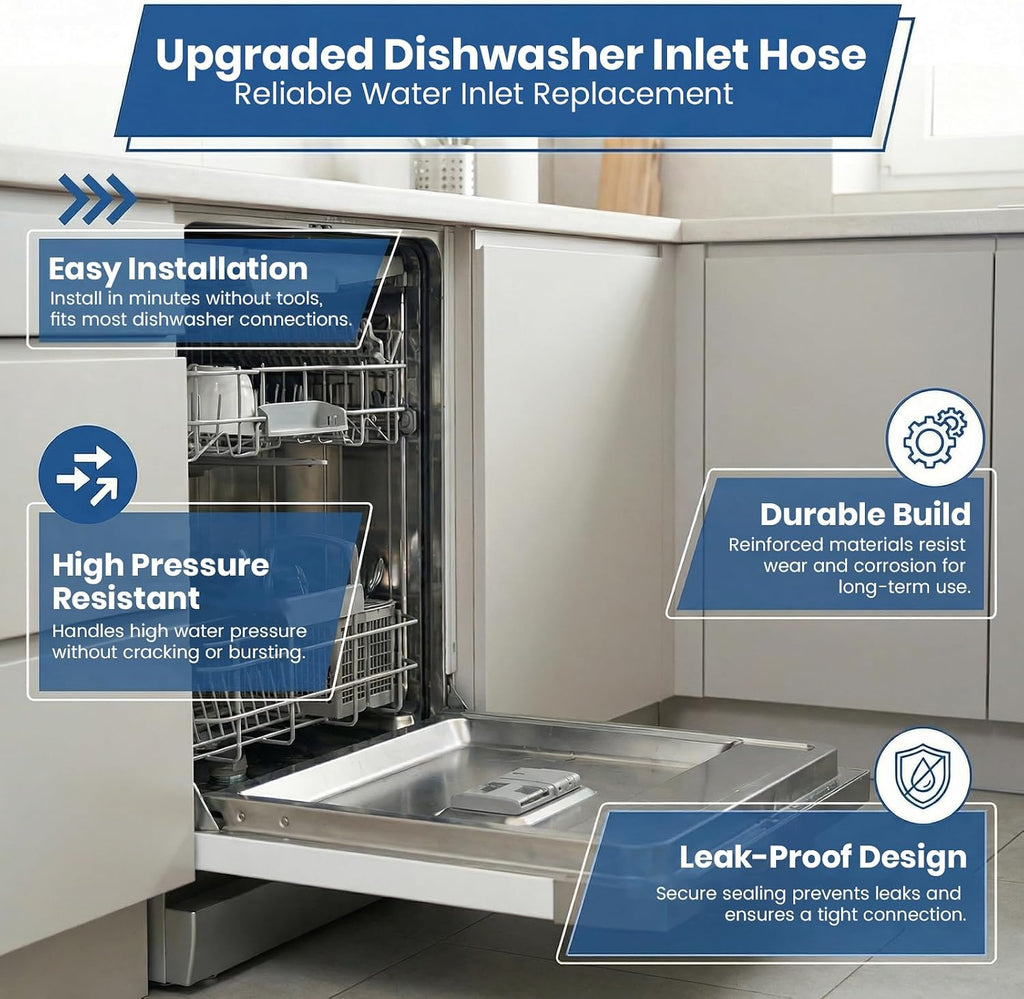 W10878507 Dishwasher Inlet Hose - 26-inch long dishwasher hose, compatible with Whirlpool, Kenmore, KitchenAid, and Maytag dishwashers. Replaces GU2300XTVT0, GU3200XTVY2, WDTA50SAHZ0
