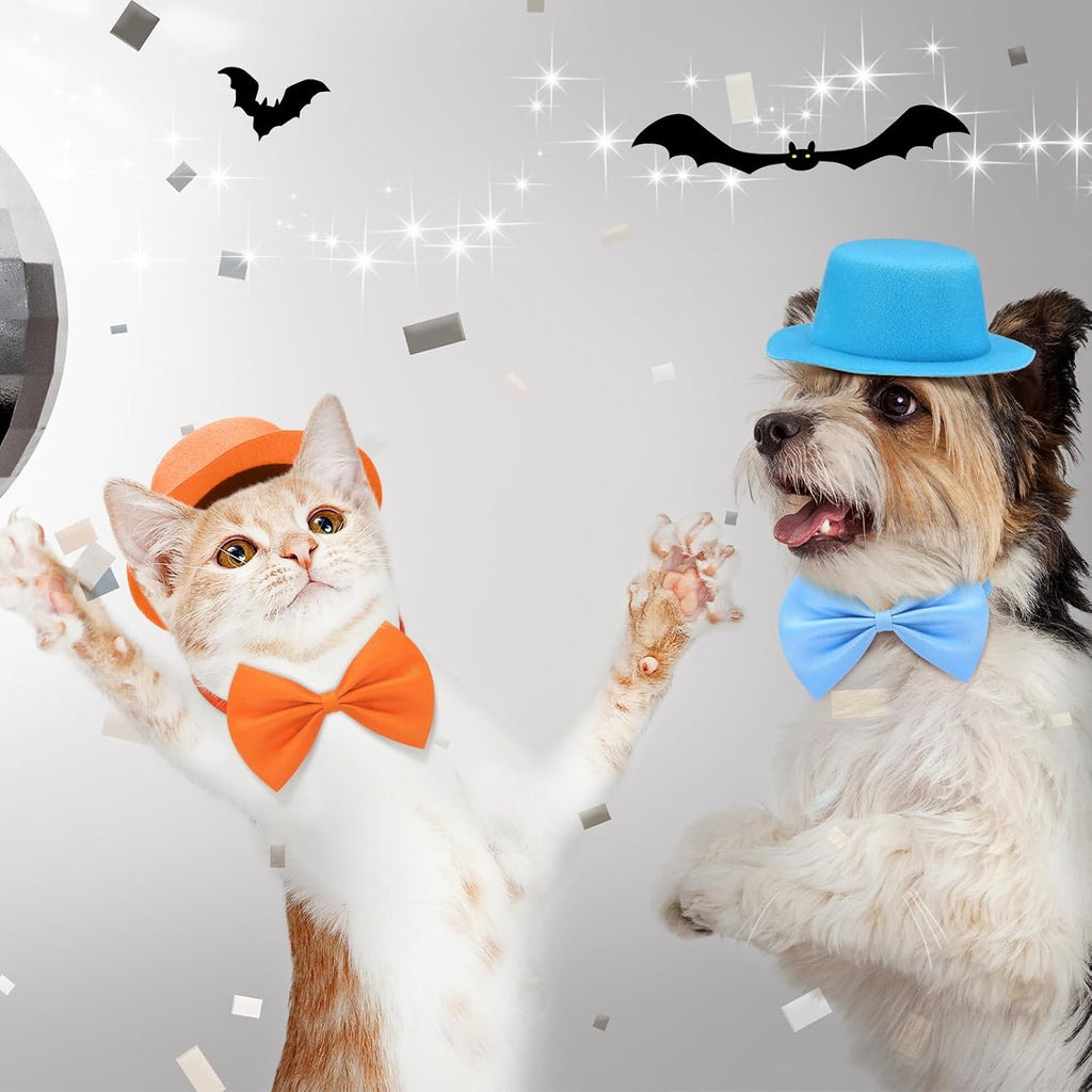 4 Pcs Halloween Dog Costume Blue and Orange Top Hat Accessories
