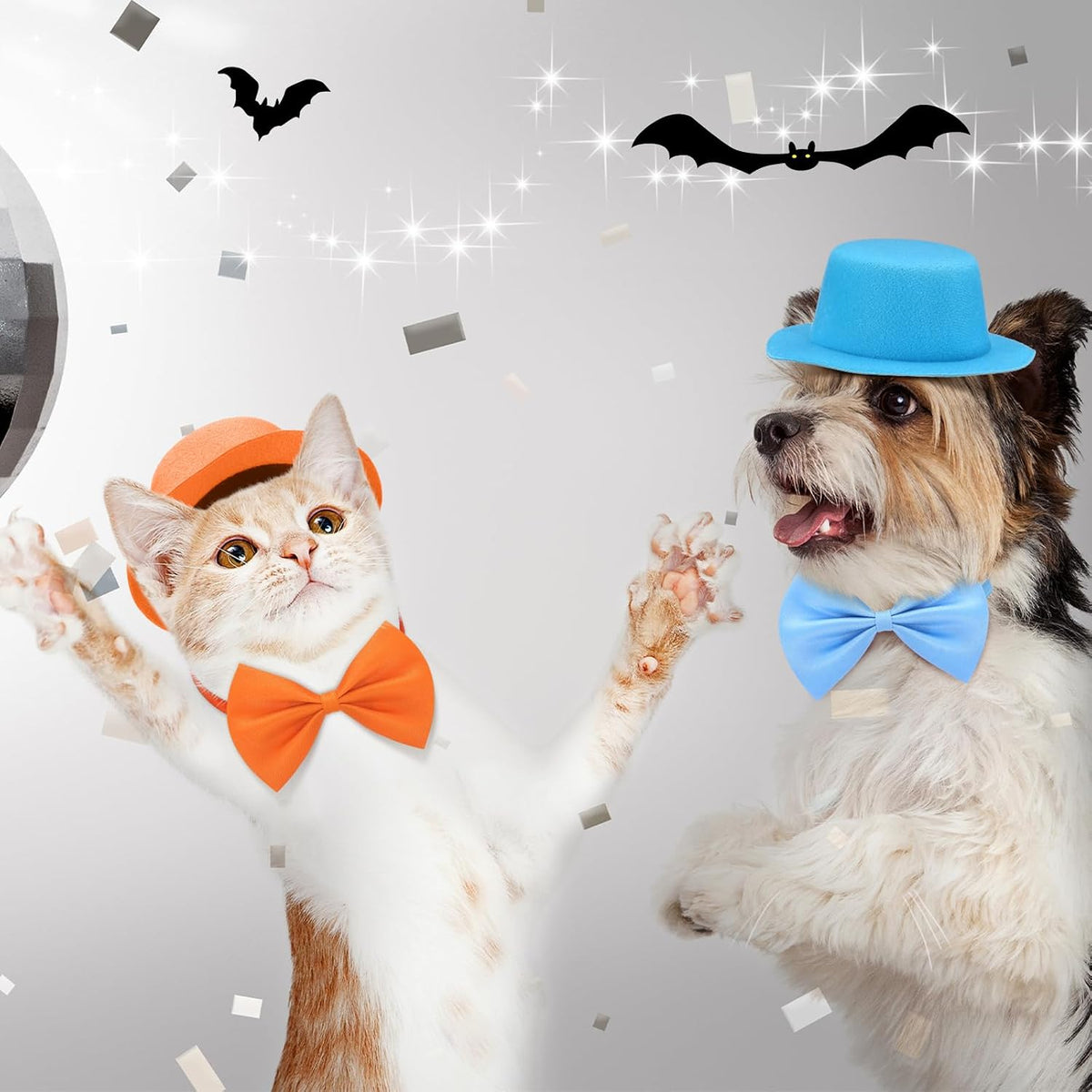 4 Pcs Halloween Dog Costume Blue and Orange Top Hat Accessories