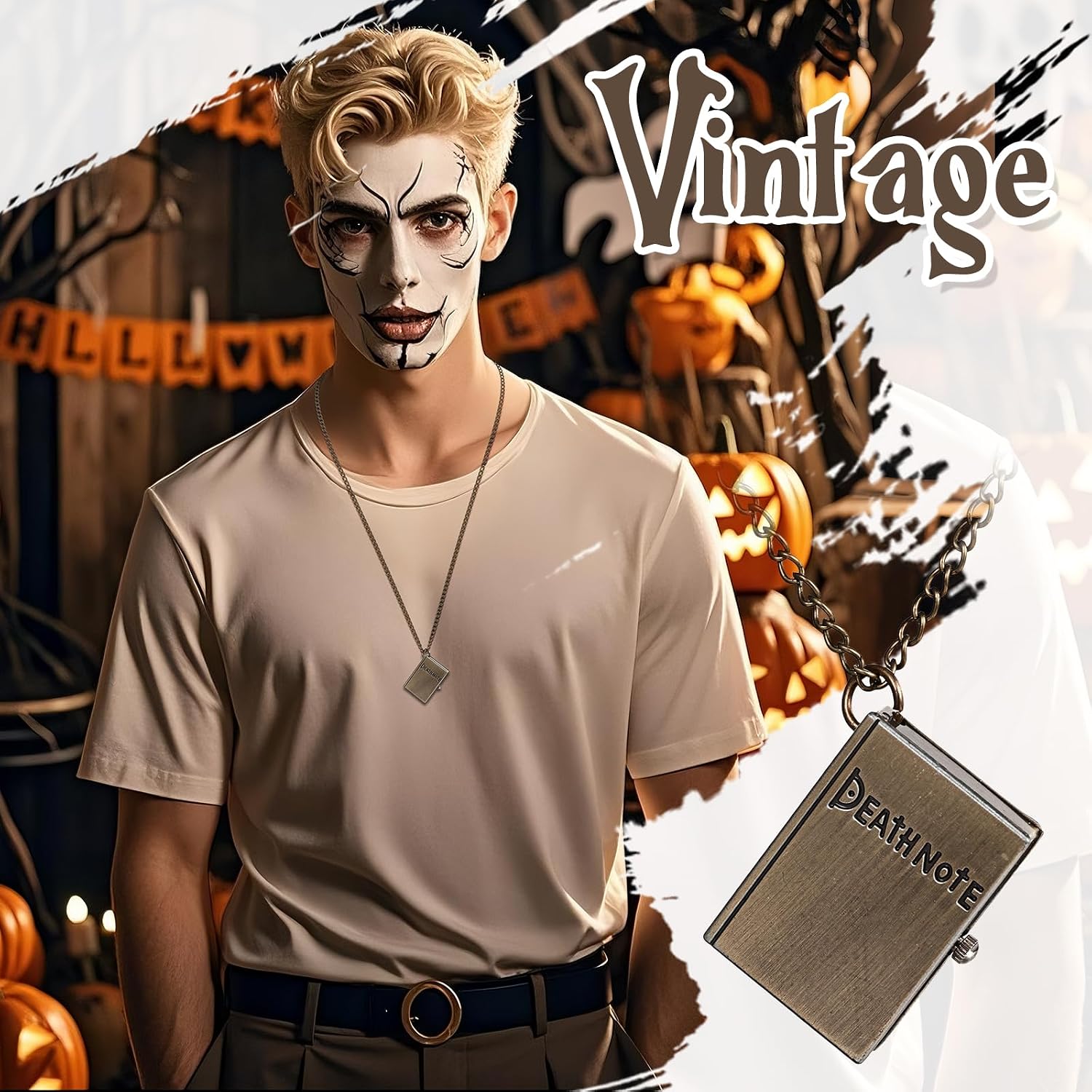 Pocket Watches for Men: Vintage Death Note Bronze Skull Dial Quartz Halloween Notebook Locket Pendant Square Case
