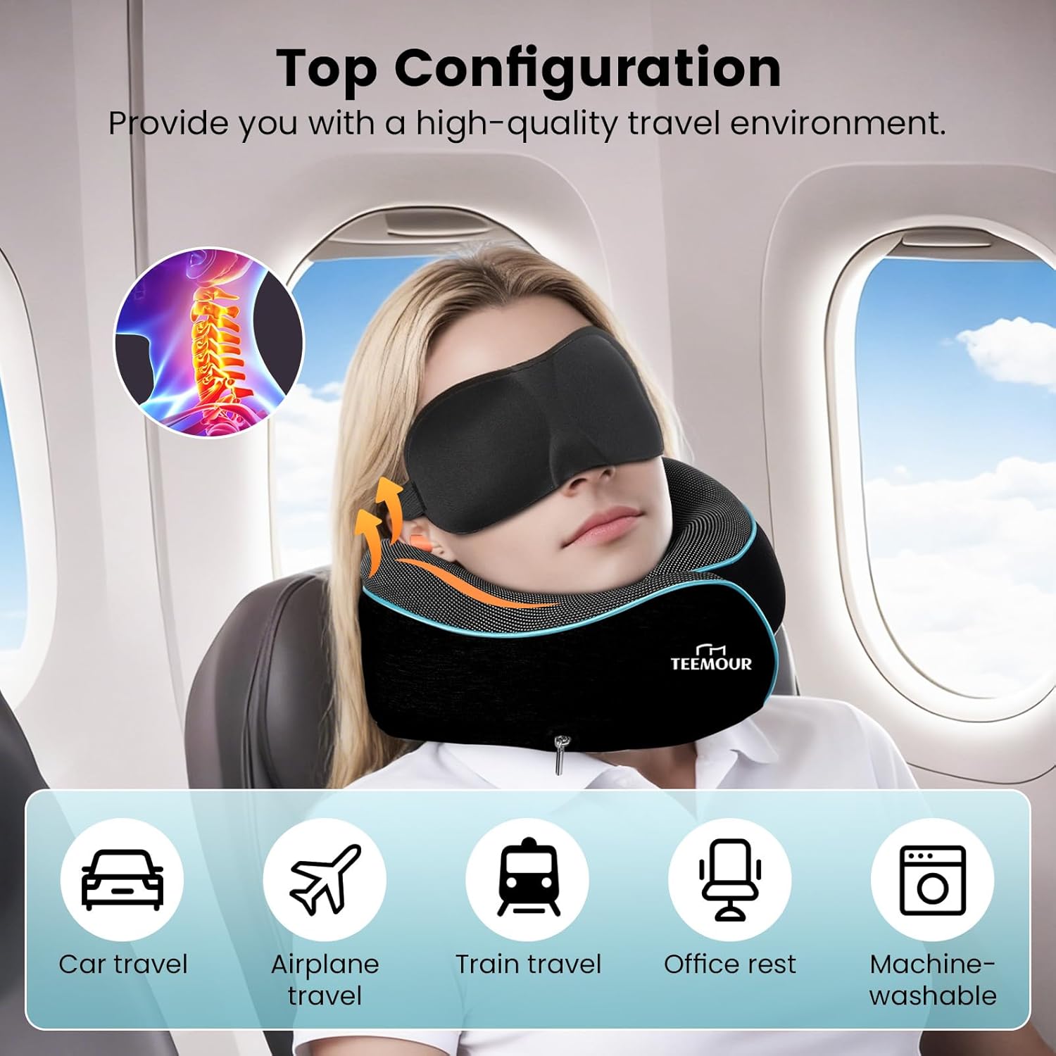 Travel Pillow Neck Pillow for Airplane Travel Essentials - Memory Foam Travel Neck Pillow, Stops Head Bobbing With
