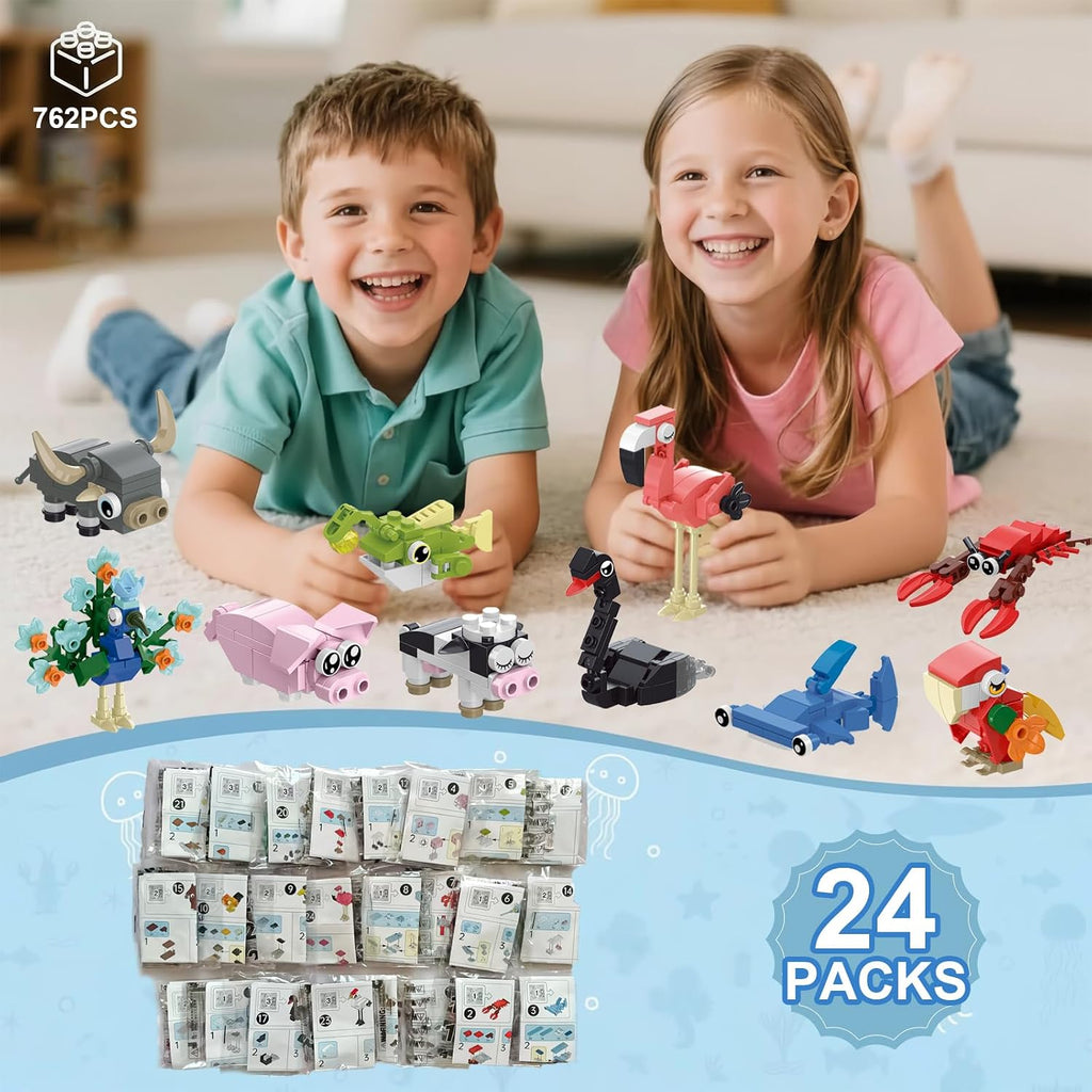 Mini Animals Building Blocks Set, 24 Pack Party Favors for Kids Goodie Bag Fillers and Classroom Prizes, Unique