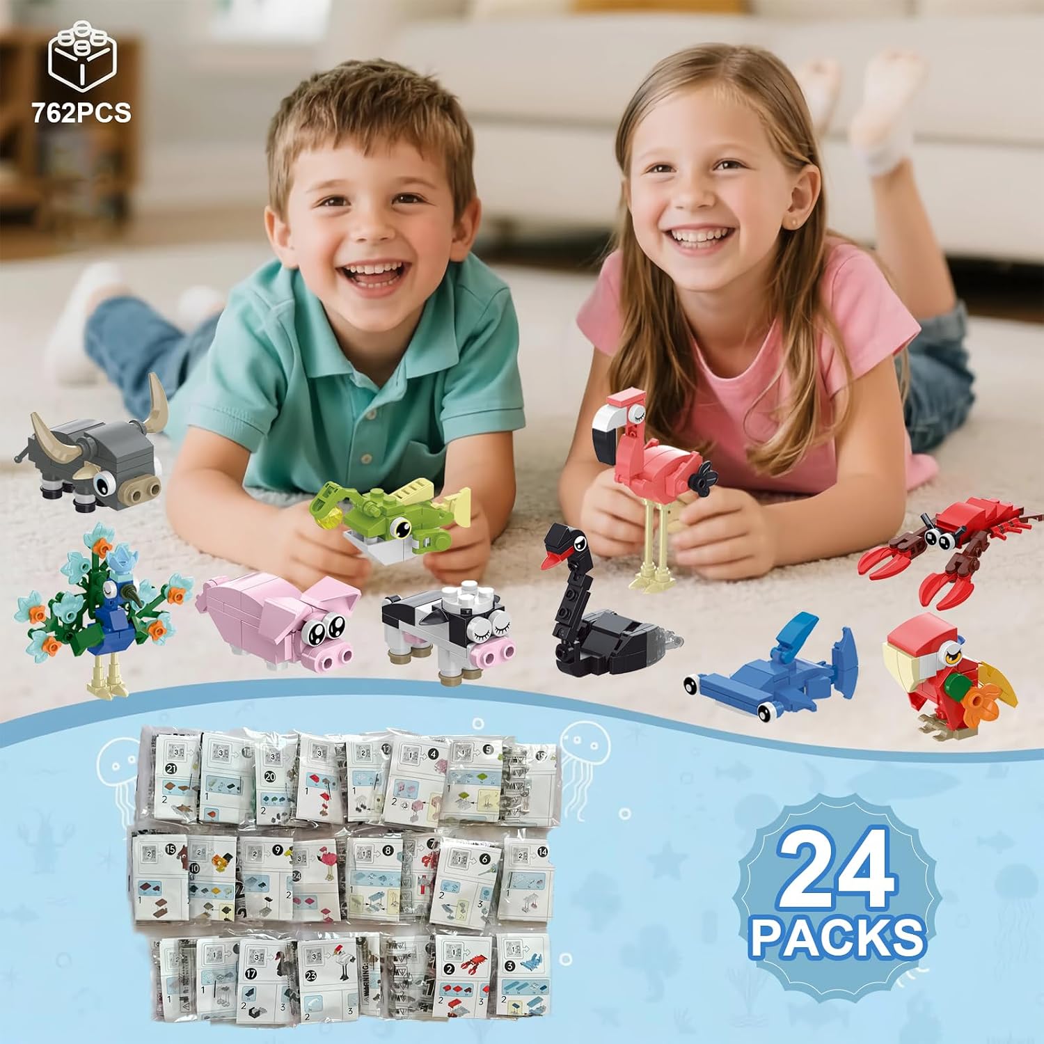 Mini Animals Building Blocks Set, 24 Pack Party Favors for Kids Goodie Bag Fillers and Classroom Prizes, Unique