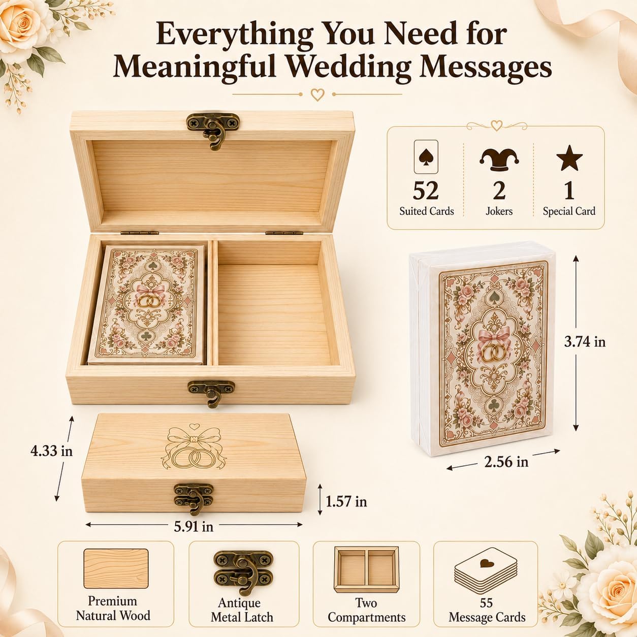 Wedding Guest Book Alternative, 55 Prompt Cards in Divided Wooden Box