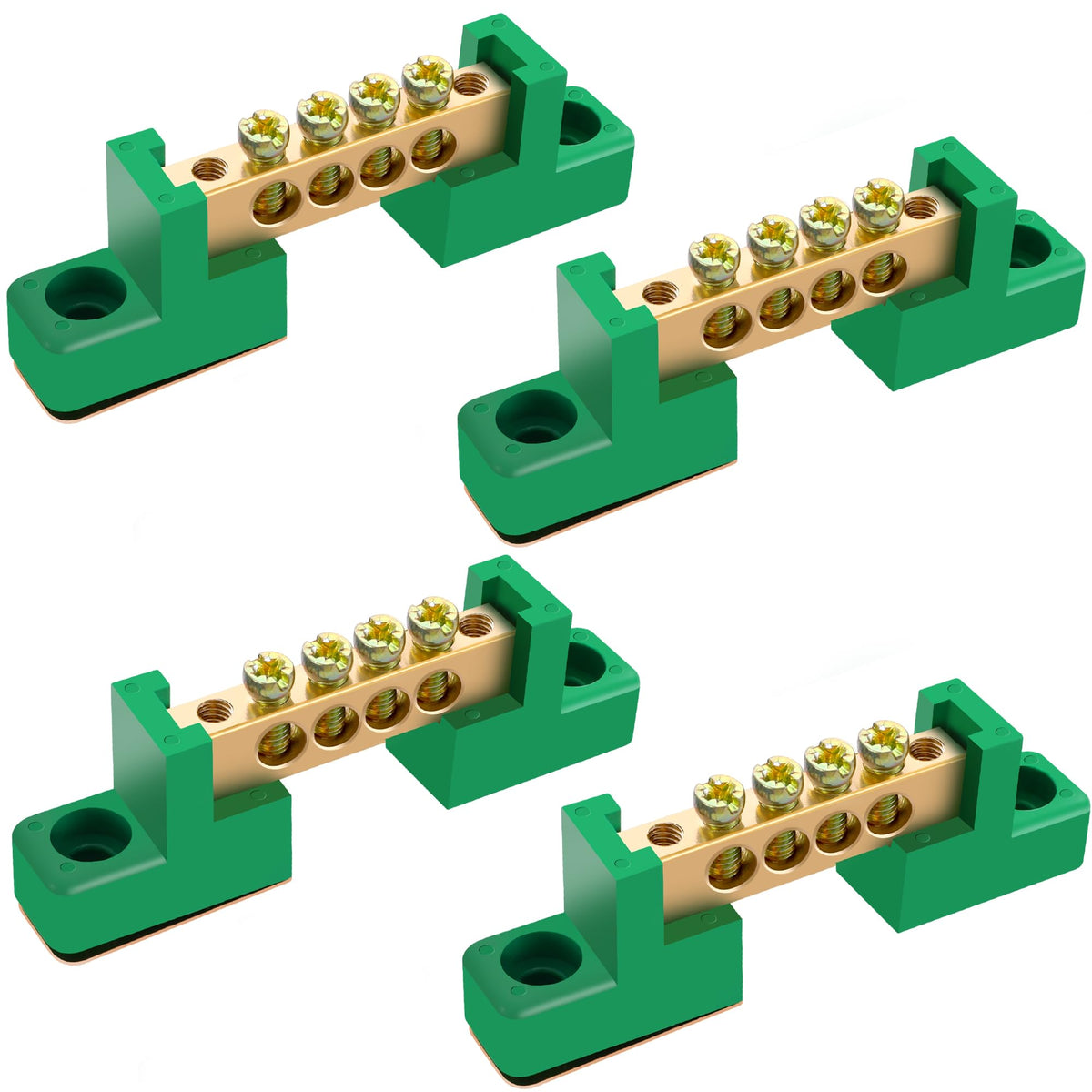 Grounding Bus Bar, 4 Pack 4-Position Brass Ground Bar