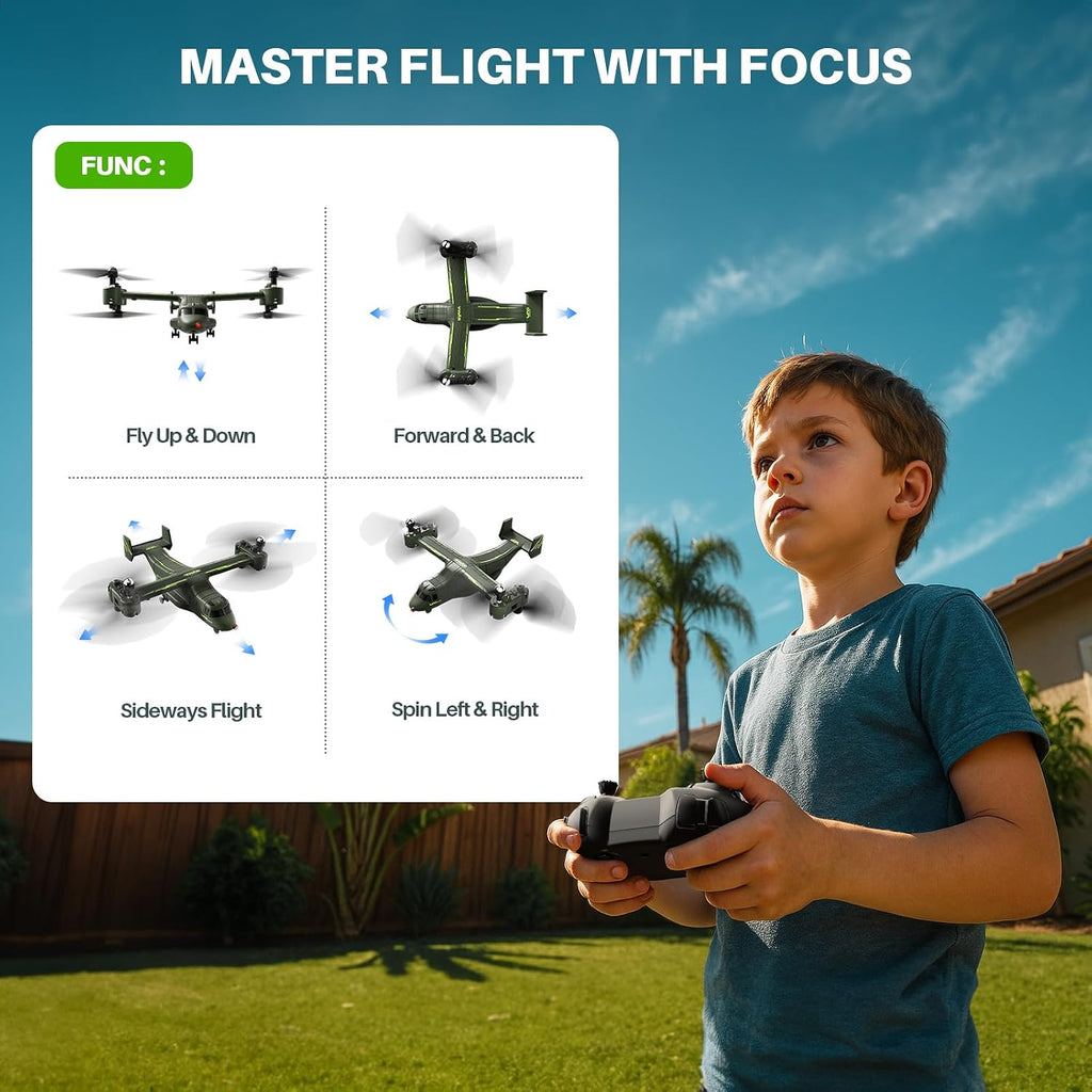 X550 RC Plane, 4CH Tiltrotor for Kids & Beginners, Stunt Flight | 6 Stunt Moves with 360° Flips, Spins, Climbing