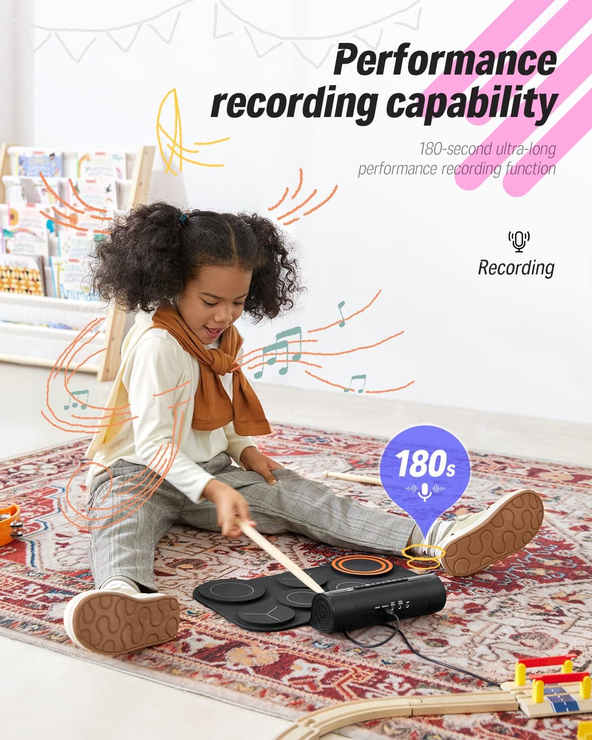 Electronic Drum Set, 7 Pads Electric Drum Pad Roll Up Quiet Drum Pad Built-in Speaker, 40 Drum Lessons Included, Kids