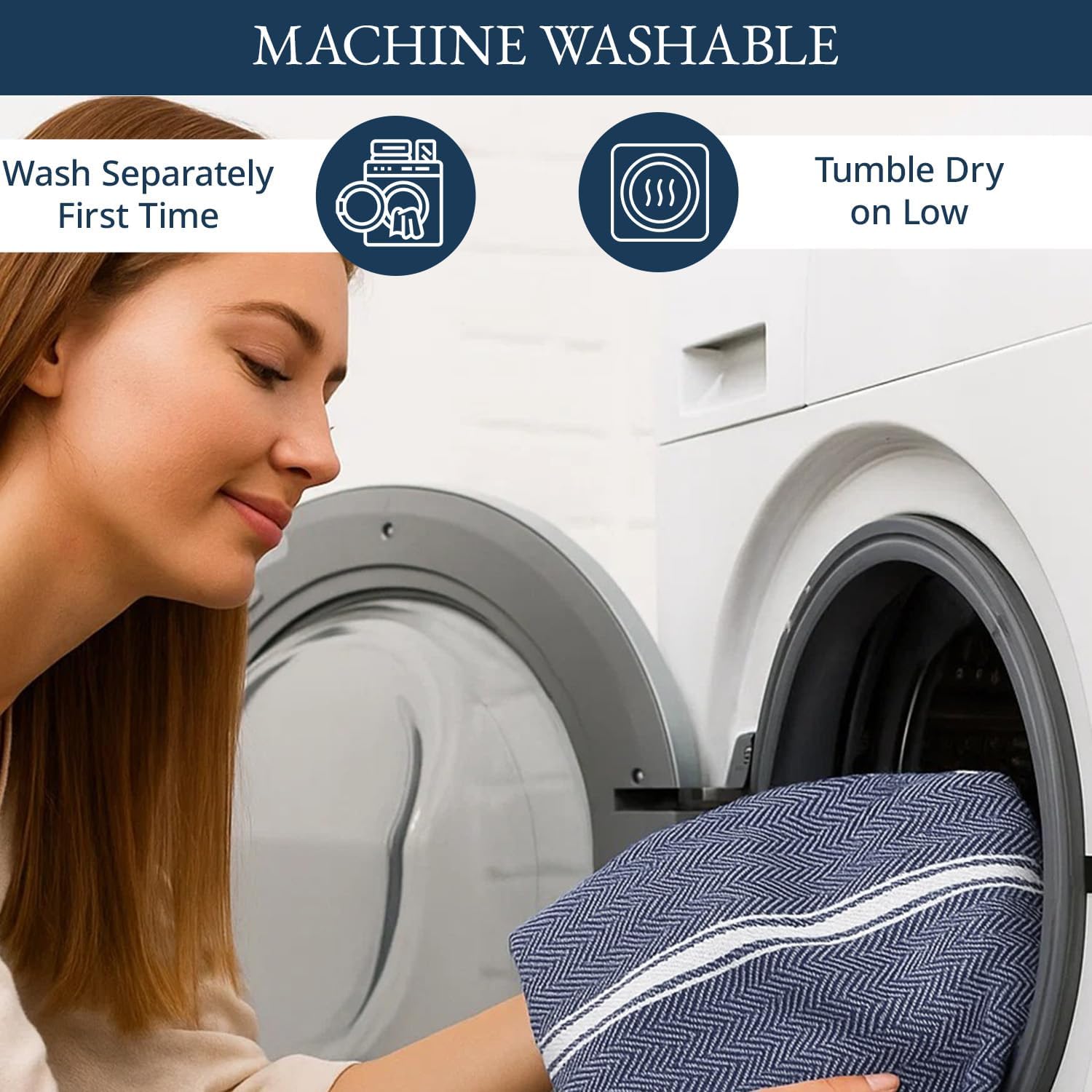 Kitchen Towels Set - 100% Pure Cotton Dish Towels for Kitchen, Super Absorbent Kitchen Hand Towel, Blue Tea Towels