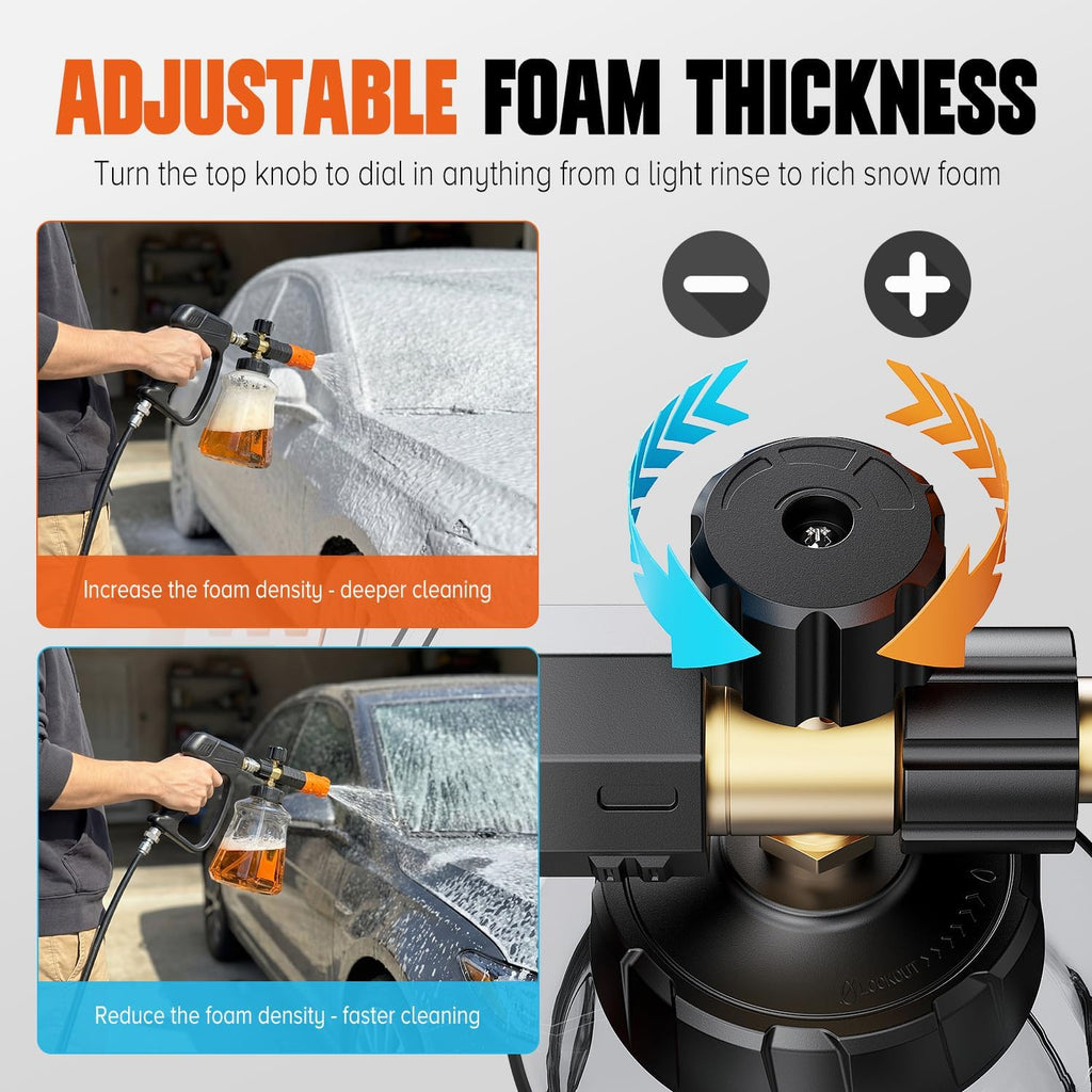 Foam Cannon for Pressure Washer, 1L Snow Foam Lance | 1/4 in quick connect, Includes extra orifice nozzle, foam